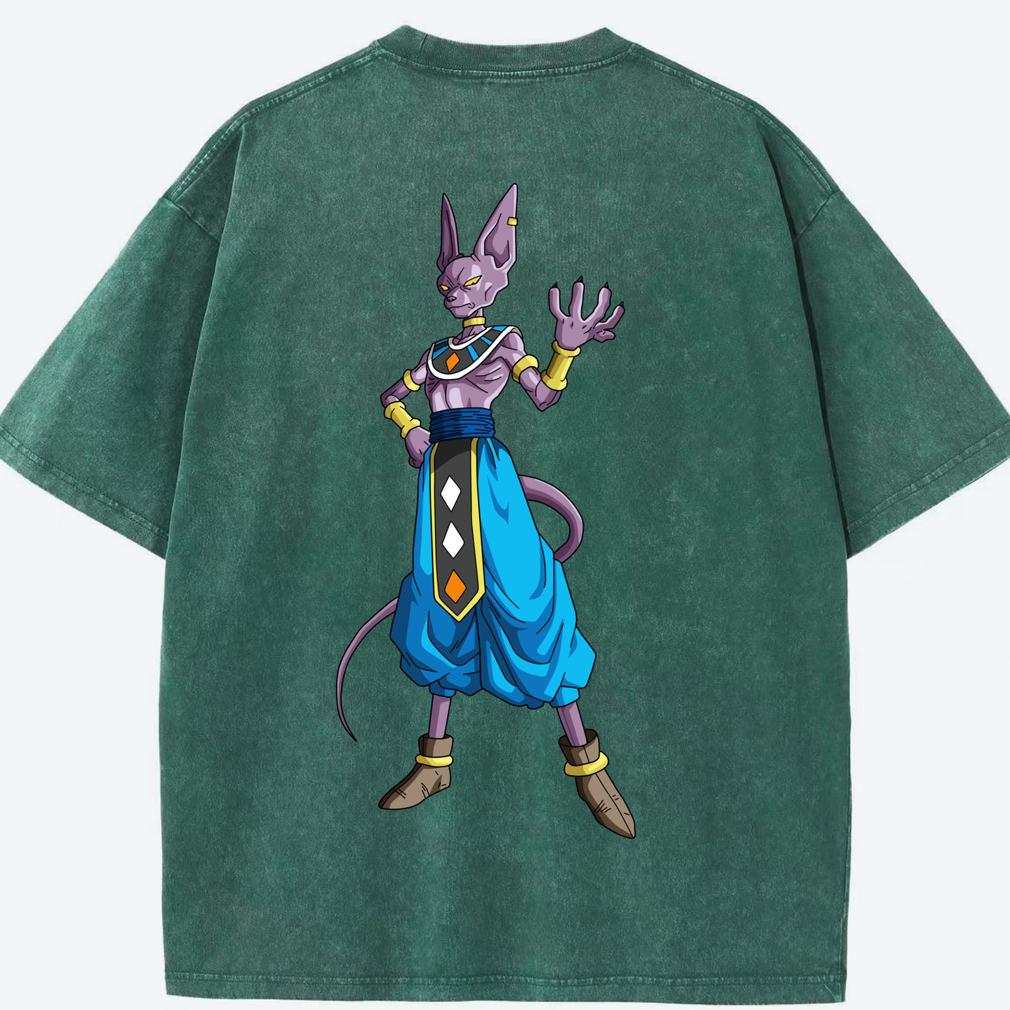 （画像用） ドラゴンボール ビルス 破壊神ビルス DRAGON BALL Beerus Birusu 綿100% ヴィンテージ風 半袖Tシャツ（背面プリント）
